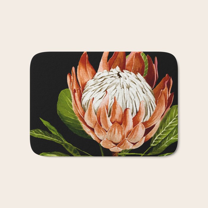 protea watercolor black Bath Mat Gallery Image 1