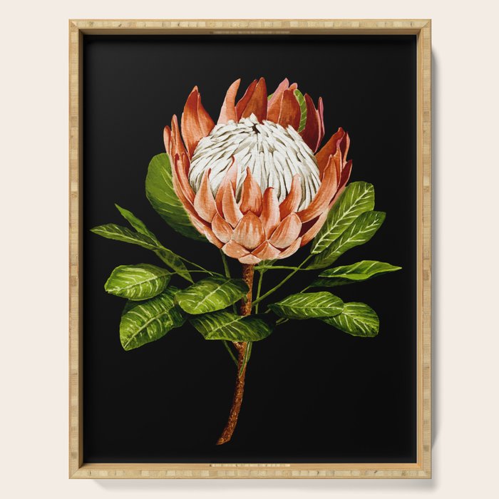 protea watercolor black Serving Tray Gallery Image 1