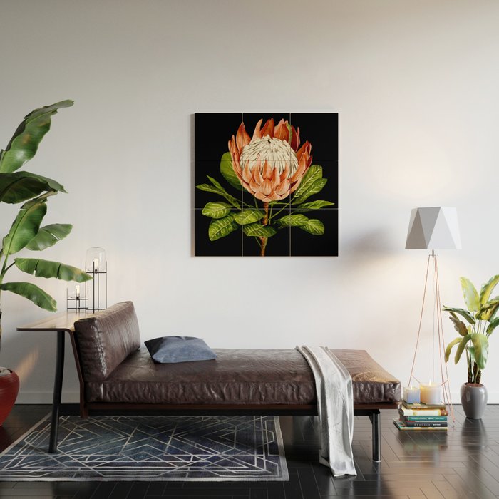 protea watercolor black Wood Wall Art Gallery Image 2