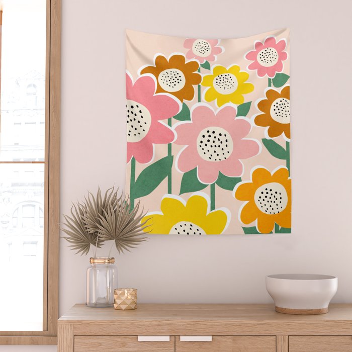 Flowerscape - peach Wall Tapestry Gallery Image 2