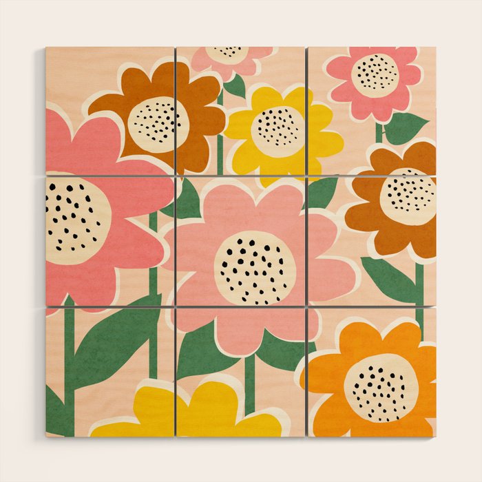 Flowerscape - peach Wood Wall Art Gallery Image 1
