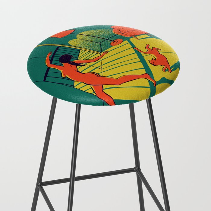 Dancing with the cat | Moody sunset light and shadows Aesthetic Green room Naked dance Femme Fatale  Stool Gallery Image 2
