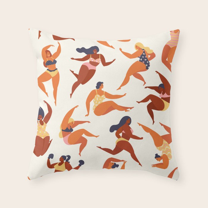 Body Positive. Women in summer swimsuits Throw Pillow Gallery Image 1