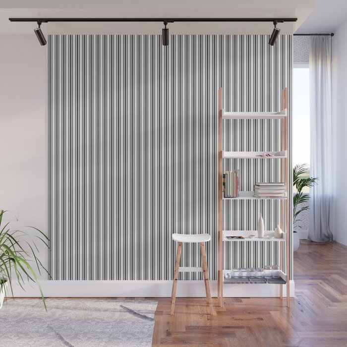 Trendy French Black and White Mattress Ticking Double Stripes Wall Mural Gallery Image 1