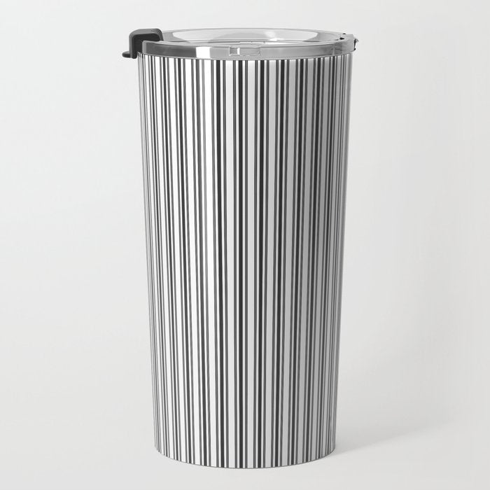 Trendy French Black and White Mattress Ticking Double Stripes Travel Mug Gallery Image 3