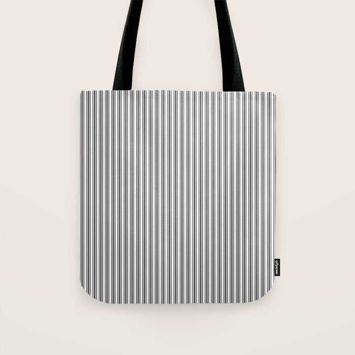 Trendy French Black and White Mattress Ticking Double Stripes Tote Bag Gallery Image 1