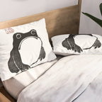 Cute Grumpy Frog Vintage Japanese Woodblock Print Pillow Sham Gallery Image 2