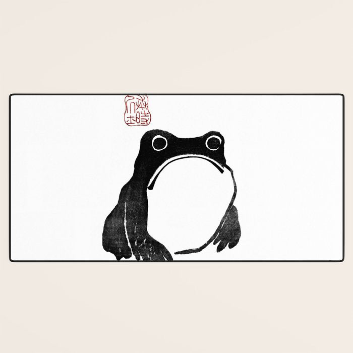 Cute Grumpy Frog Vintage Japanese Woodblock Print Desk Mat Gallery Image 3