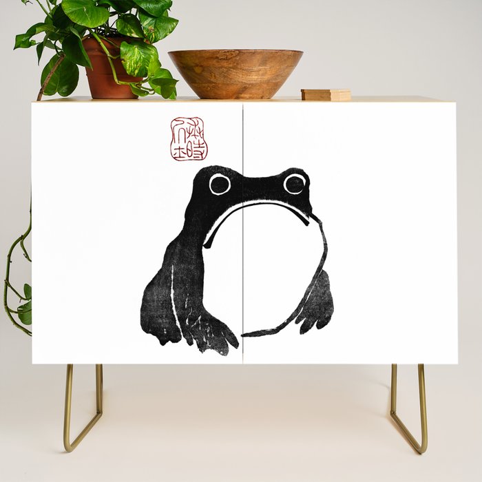 Cute Grumpy Frog Vintage Japanese Woodblock Print Credenza Gallery Image 1