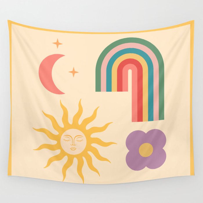 Minimal geometric abstraction Rainbow, Flower, Sun and Moon 2 Wall Tapestry Gallery Image 4