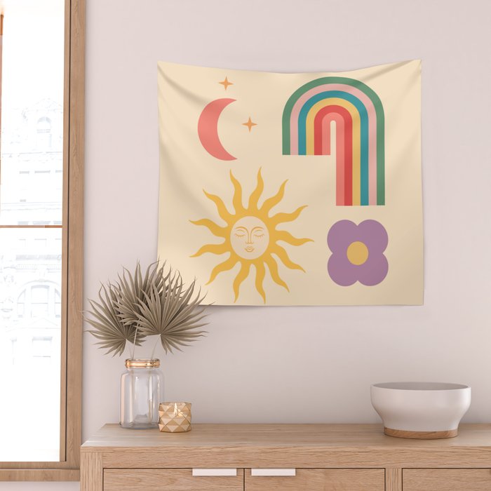 Minimal geometric abstraction Rainbow, Flower, Sun and Moon 2 Wall Tapestry Gallery Image 2