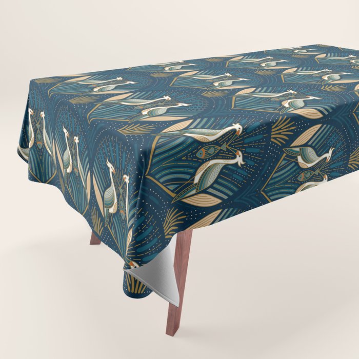 Art Deco Herons - Blue Tablecloth Gallery Image 1