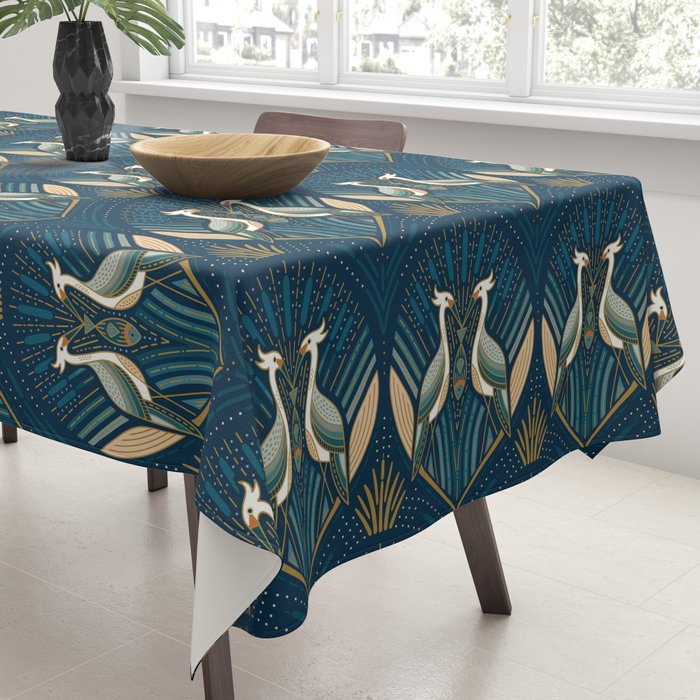 Art Deco Herons - Blue Tablecloth Gallery Image 3