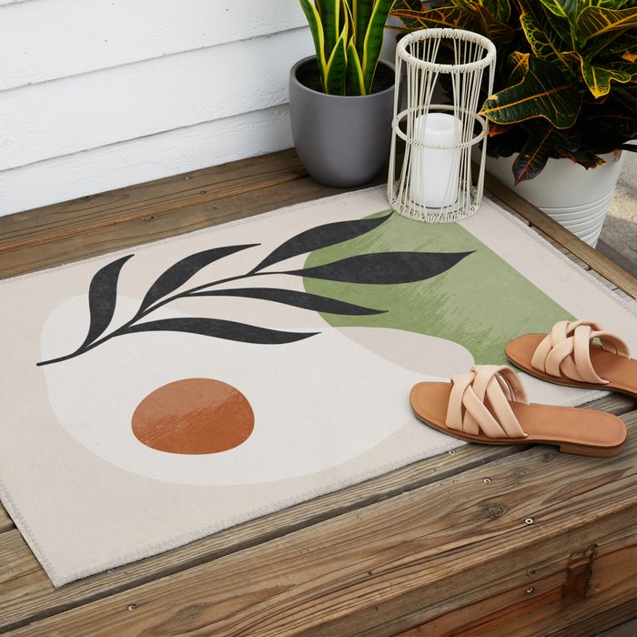 Minimal Abstract Art Plant Outdoor Rug Gallery Image 2
