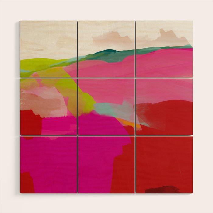 landscape in red with pink abstract art Wood Wall Art Gallery Image 1