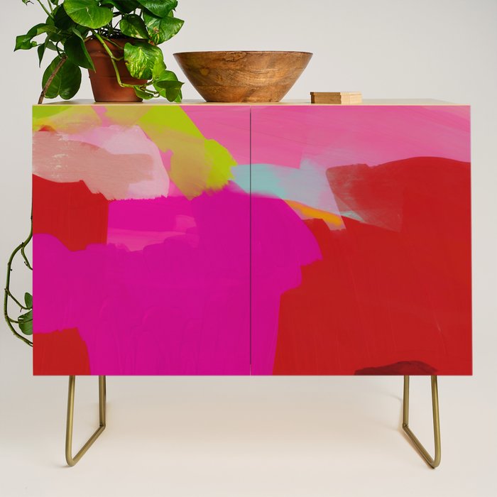 landscape in red with pink abstract art Credenza Gallery Image 1