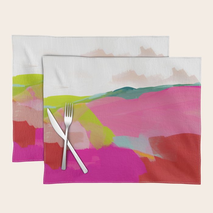 landscape in red with pink abstract art Placemat Gallery Image 1