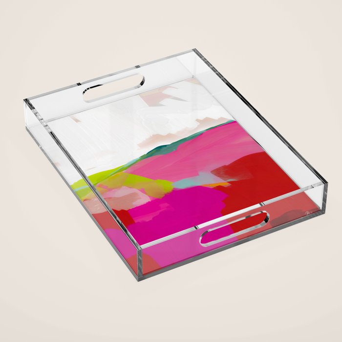 landscape in red with pink abstract art Acrylic Tray Gallery Image 1