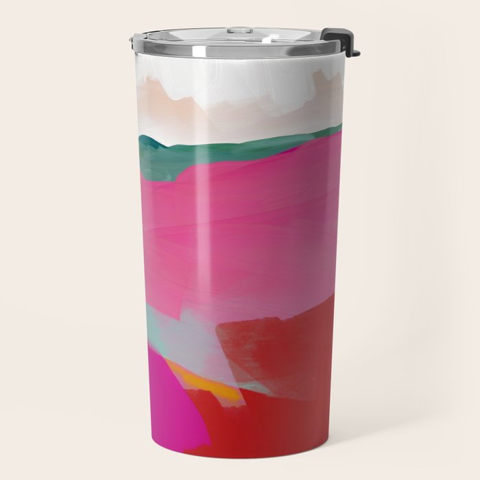 landscape in red with pink abstract art Travel Mug Gallery Image 2
