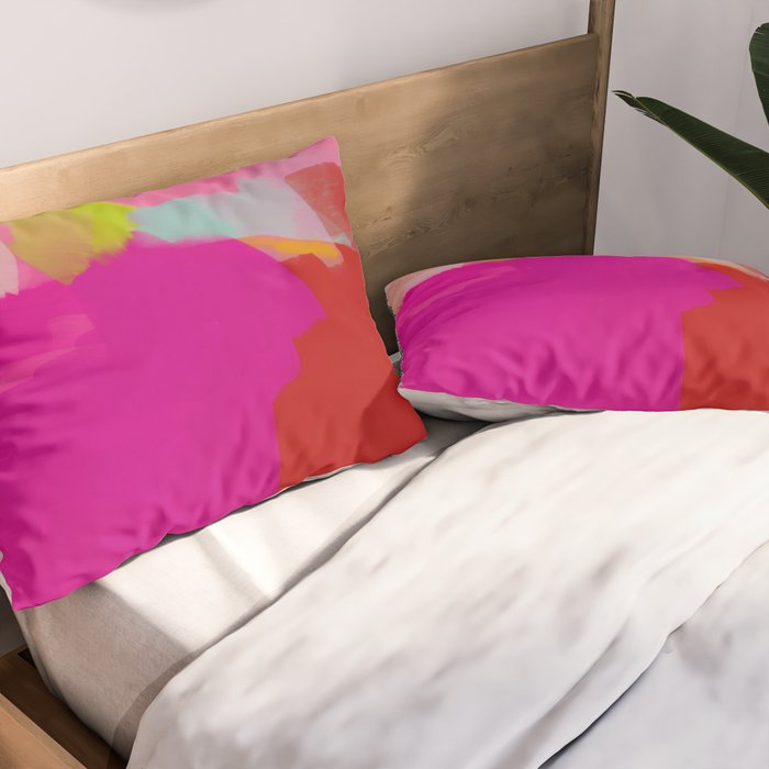 landscape in red with pink abstract art Pillow Sham Gallery Image 2