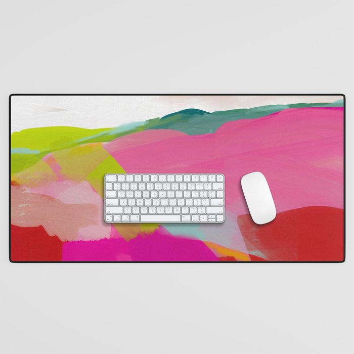 landscape in red with pink abstract art Desk Mat Gallery Image 1
