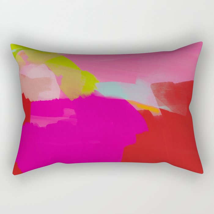 landscape in red with pink abstract art Rectangular Pillow Gallery Image 1