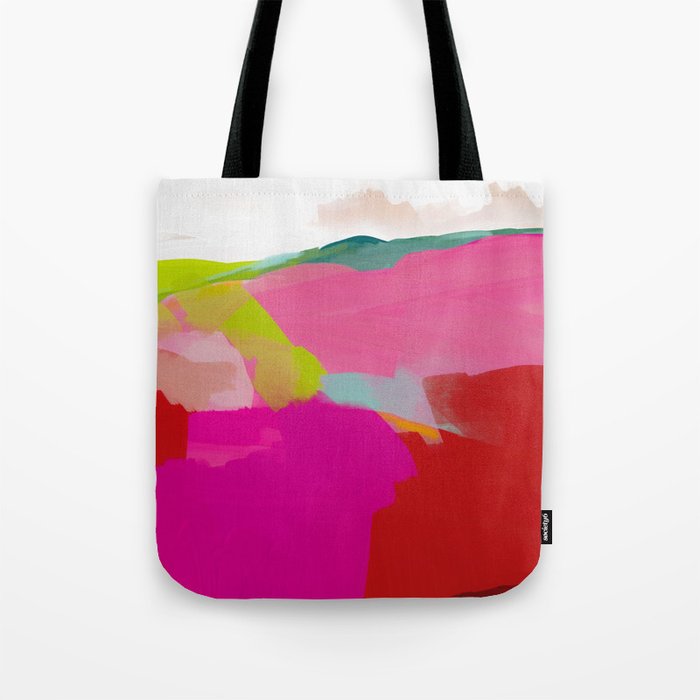 landscape in red with pink abstract art Tote Bag Gallery Image 1