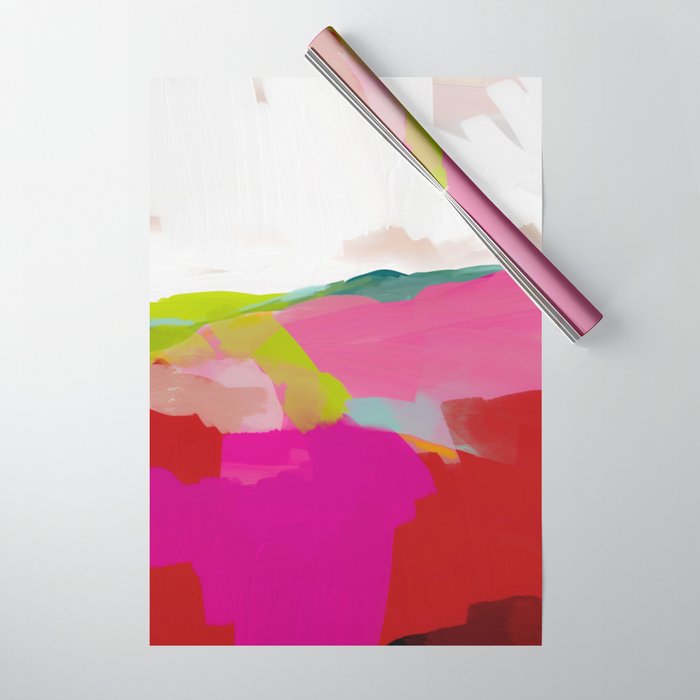 landscape in red with pink abstract art Wrapping Paper Gallery Image 1