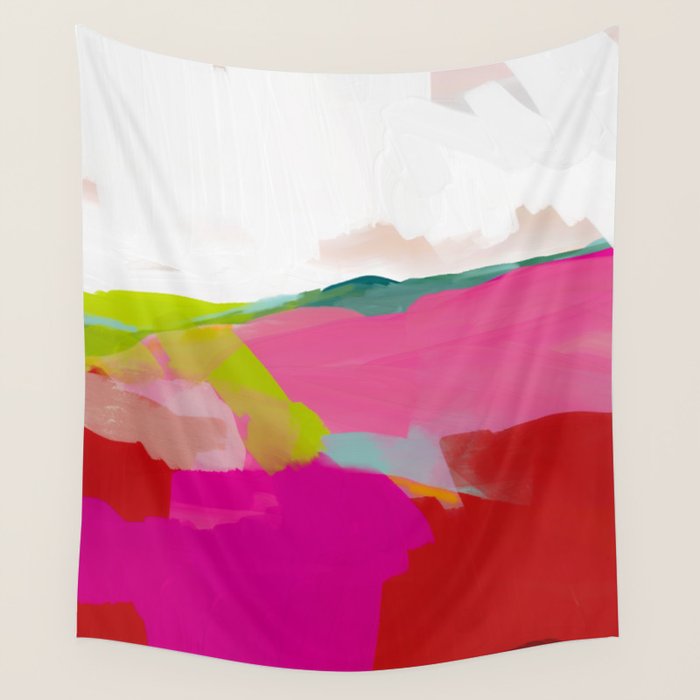 landscape in red with pink abstract art Wall Tapestry Gallery Image 4
