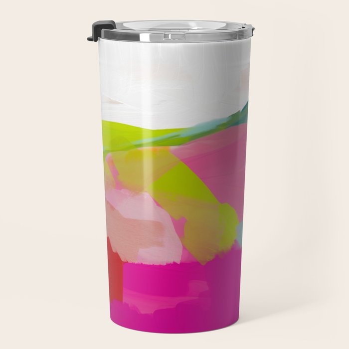 landscape in red with pink abstract art Travel Mug Gallery Image 3
