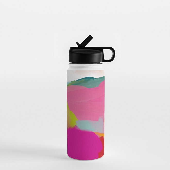 landscape in red with pink abstract art Water Bottle Gallery Image 1