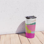 landscape in red with pink abstract art Travel Mug Gallery Image 4