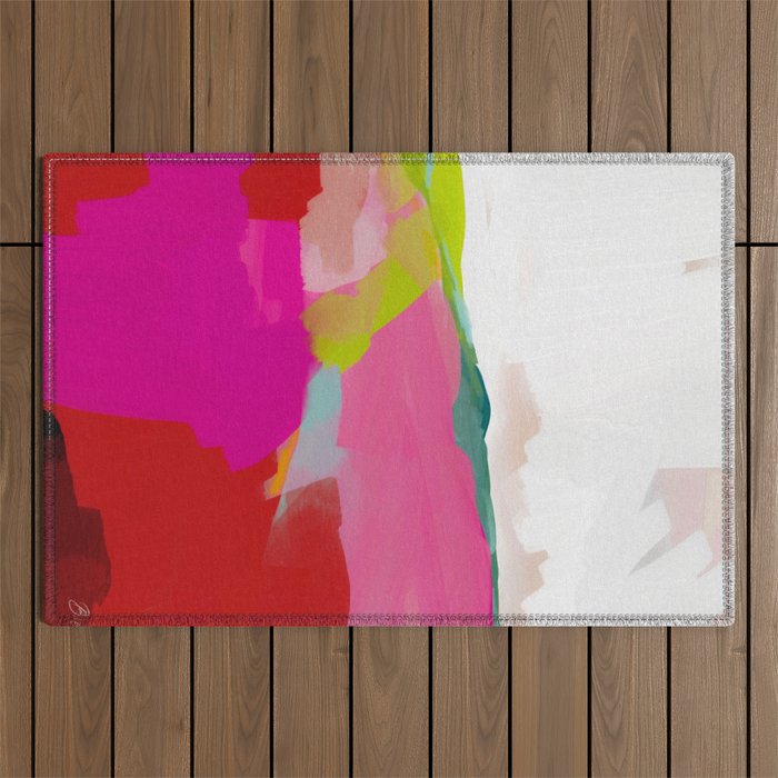 landscape in red with pink abstract art Outdoor Rug Gallery Image 1