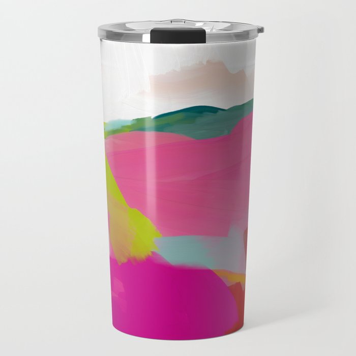 landscape in red with pink abstract art Travel Mug Gallery Image 1