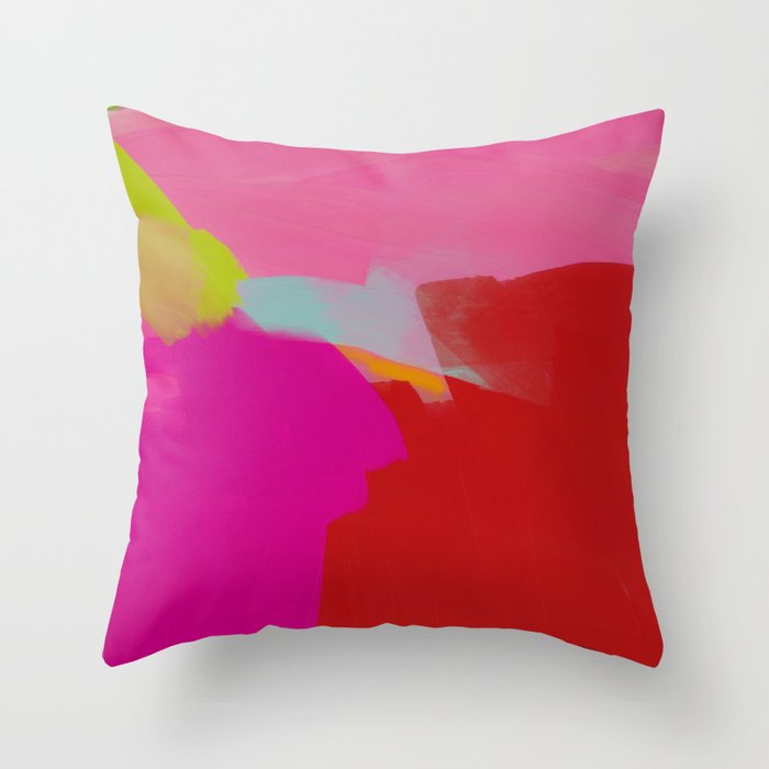 landscape in red with pink abstract art Throw Pillow Gallery Image 6