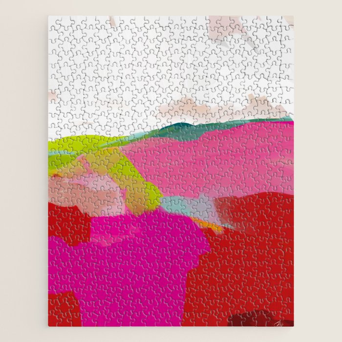 landscape in red with pink abstract art Jigsaw Puzzle Gallery Image 1