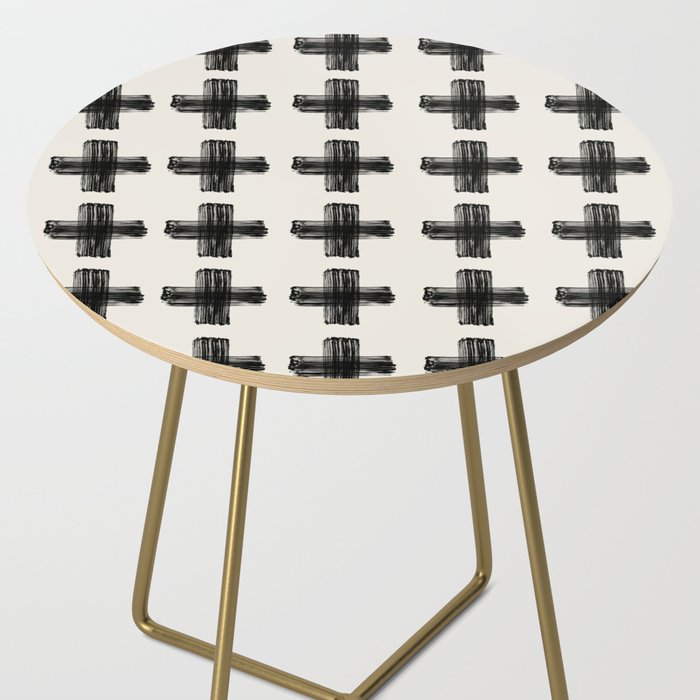 Hand Painted Swiss Cross Pattern - Black on Beige Side Table Gallery Image 2
