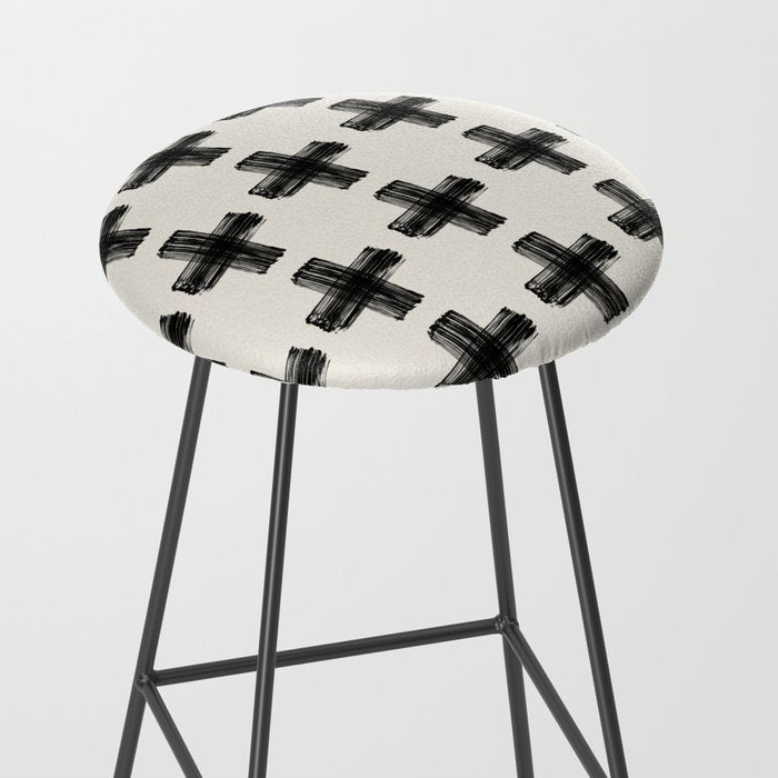 Hand Painted Swiss Cross Pattern - Black on Beige Stool Gallery Image 2