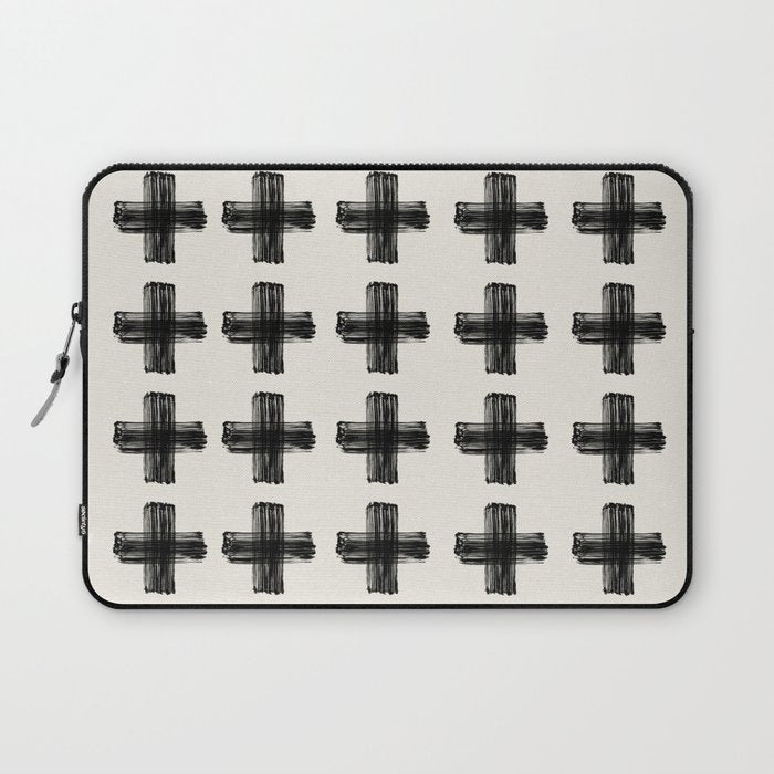 Hand Painted Swiss Cross Pattern - Black on Beige Laptop Sleeve Gallery Image 1