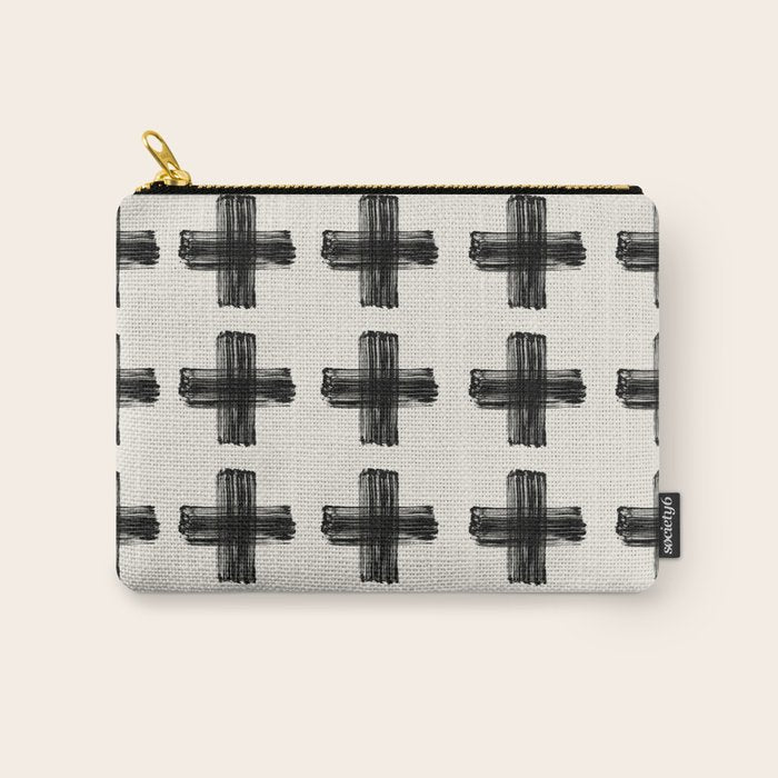 Hand Painted Swiss Cross Pattern - Black on Beige Carry All Pouch Gallery Image 1