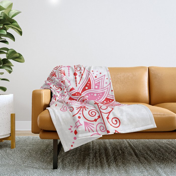 Lotus Blossom Mandala - Red & Pink Palette Throw Blanket Gallery Image 1