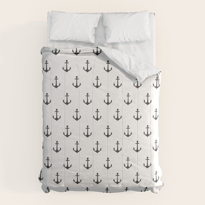 Simple black white modern nautical anchor Comforter Gallery Image 6