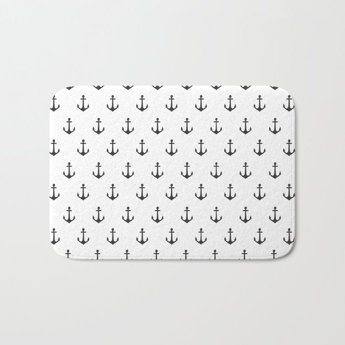 Simple black white modern nautical anchor Bath Mat Gallery Image 1