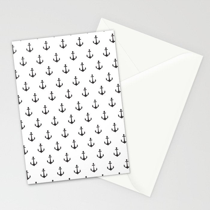 Simple black white modern nautical anchor Stationery Card Gallery Image 2