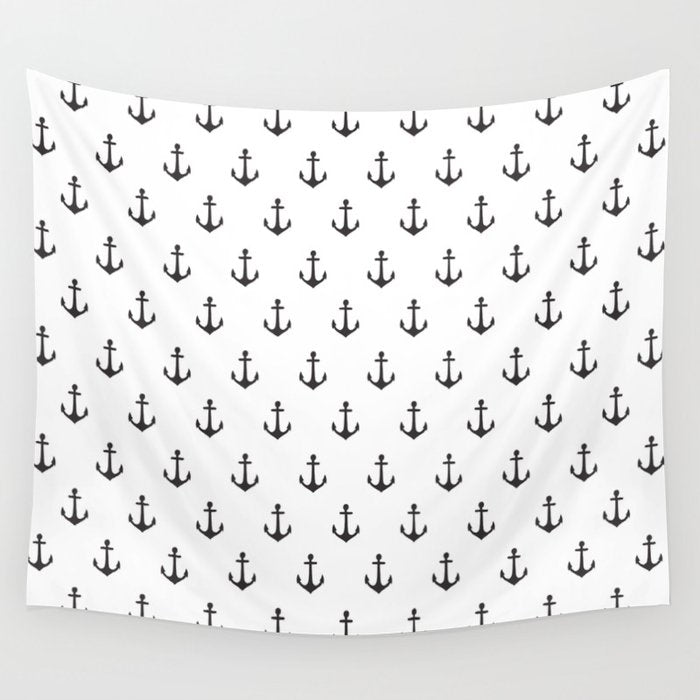 Simple black white modern nautical anchor Wall Tapestry Gallery Image 4