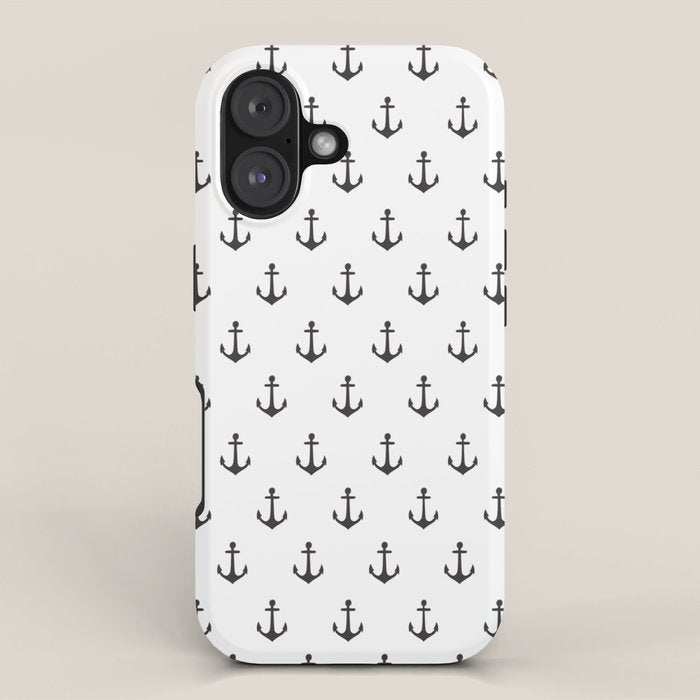 Simple black white modern nautical anchor iPhone Case Gallery Image 1