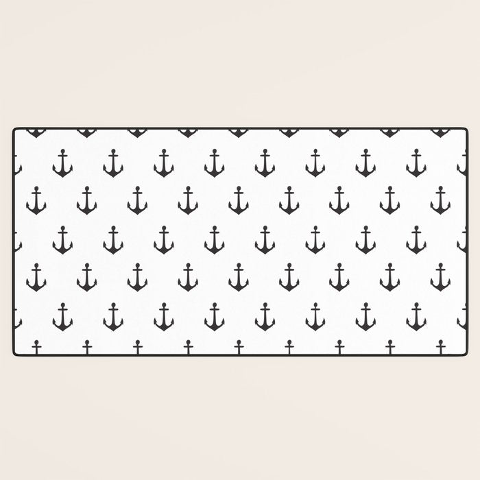 Simple black white modern nautical anchor Desk Mat Gallery Image 3