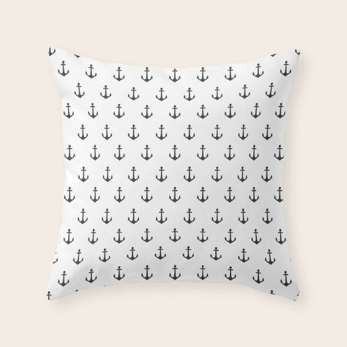 Simple black white modern nautical anchor Throw Pillow Gallery Image 1