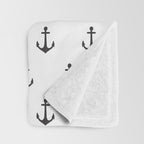 Simple black white modern nautical anchor Throw Blanket Gallery Image 3