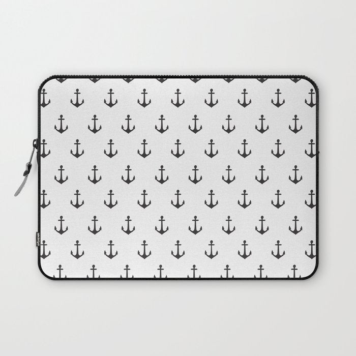 Simple black white modern nautical anchor Laptop Sleeve Gallery Image 1